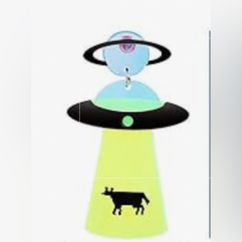 UFO Desert yellow blue Saturn alien cow glow cosmic Barbie earrings space rave - Picture 5 of 5